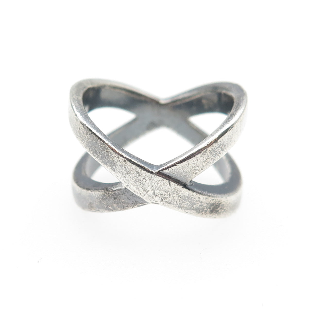 CHAPAL ZENRAY 925 Sterling Silver Vintage Crisscross Oxidized Ring Size 7.5