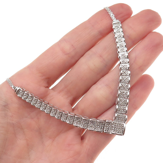 Sun 925 Sterling Silver Real Diamond V-Shape Bismark Chain Necklace 18"