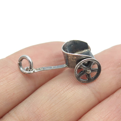 925 Sterling Silver Antique Art Deco Mexico Cart 3D Pendant