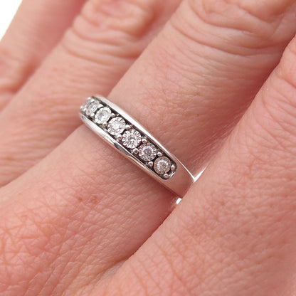 925 Sterling Silver Real Round-Cut Diamond Half Eternity Band Ring Size 6.5