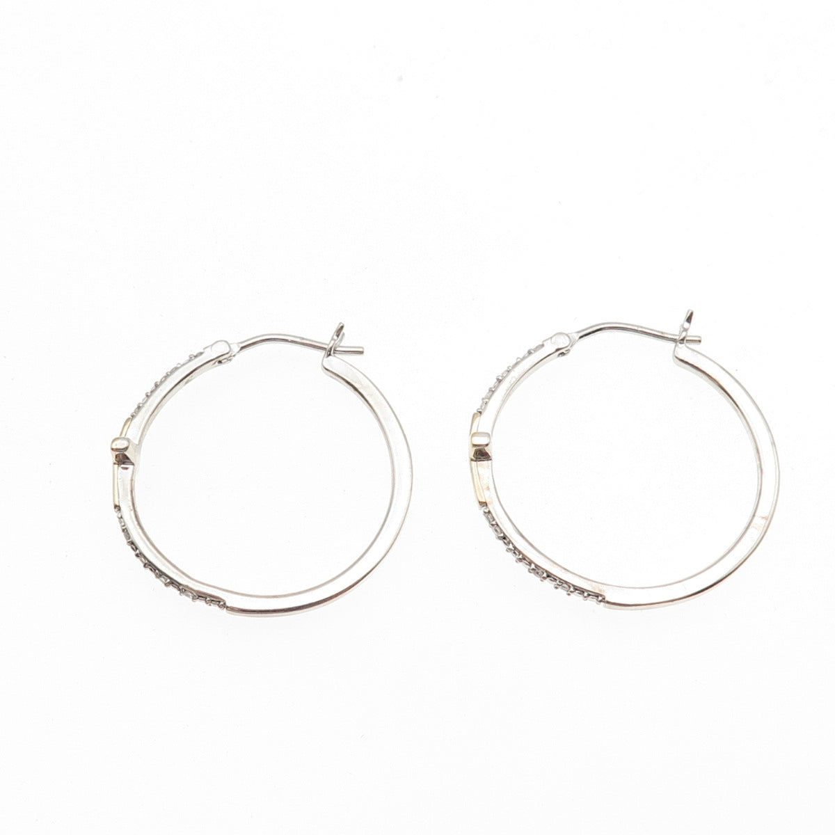 Sun 925 Sterling Silver 10K Gold Real Round-Cut Diamond Cross Hoop Earrings