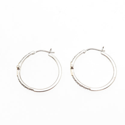 Sun 925 Sterling Silver 10K Gold Real Round-Cut Diamond Cross Hoop Earrings