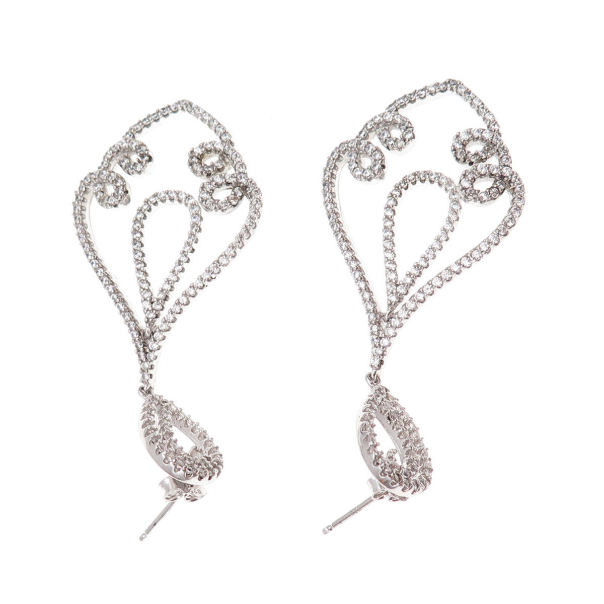 925 Sterling Silver Round-Cut C Z Floral Dangle Earrings
