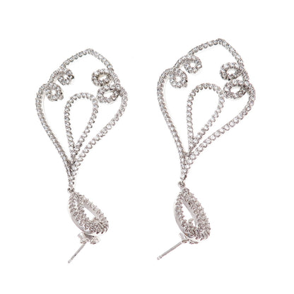 925 Sterling Silver Round-Cut C Z Floral Dangle Earrings