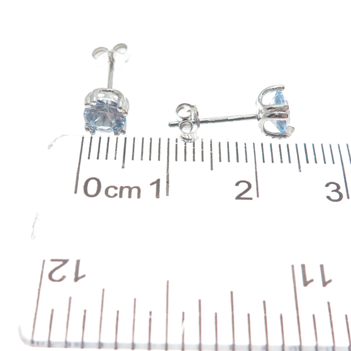 925 Sterling Silver Round-Cut Blue C Z Stud Earrings