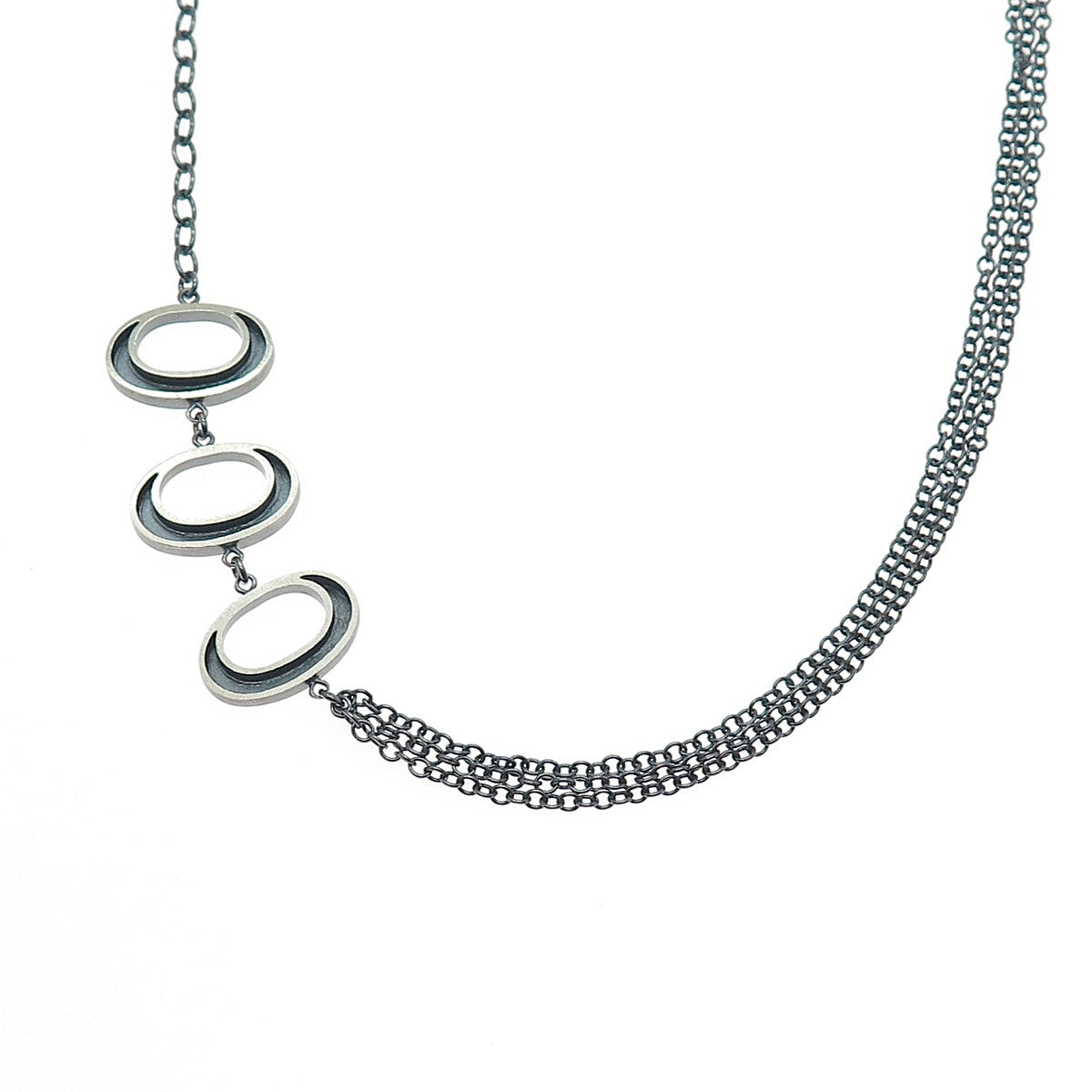 BREE 925 Sterling Silver Vintage Modernist Oxidized Cable Chain Necklace 26"