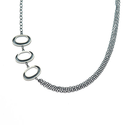 BREE 925 Sterling Silver Vintage Modernist Oxidized Cable Chain Necklace 26"