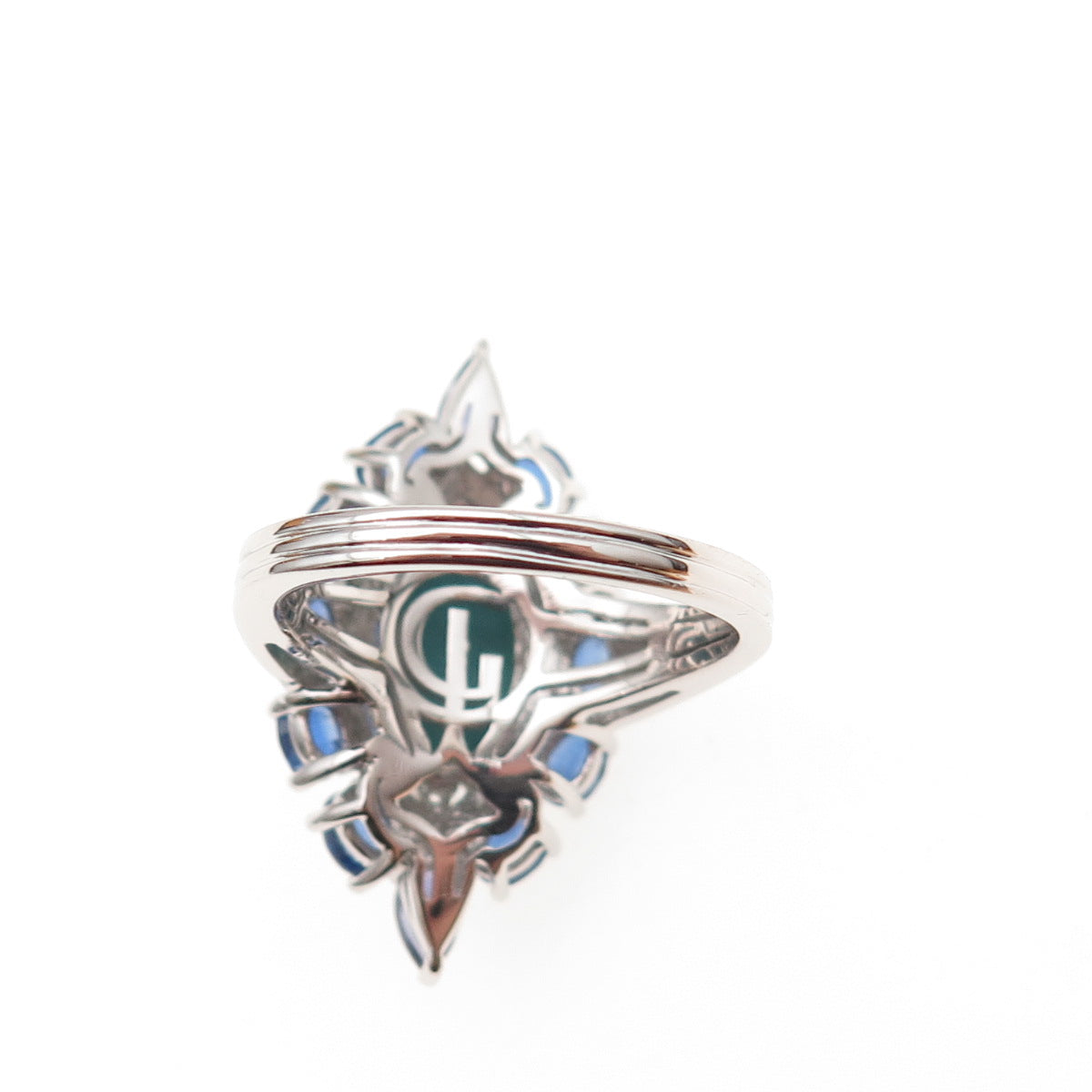 925 Sterling Silver 2-Tone Real Turquoise Sapphire & White Topaz Ring Size 8.25