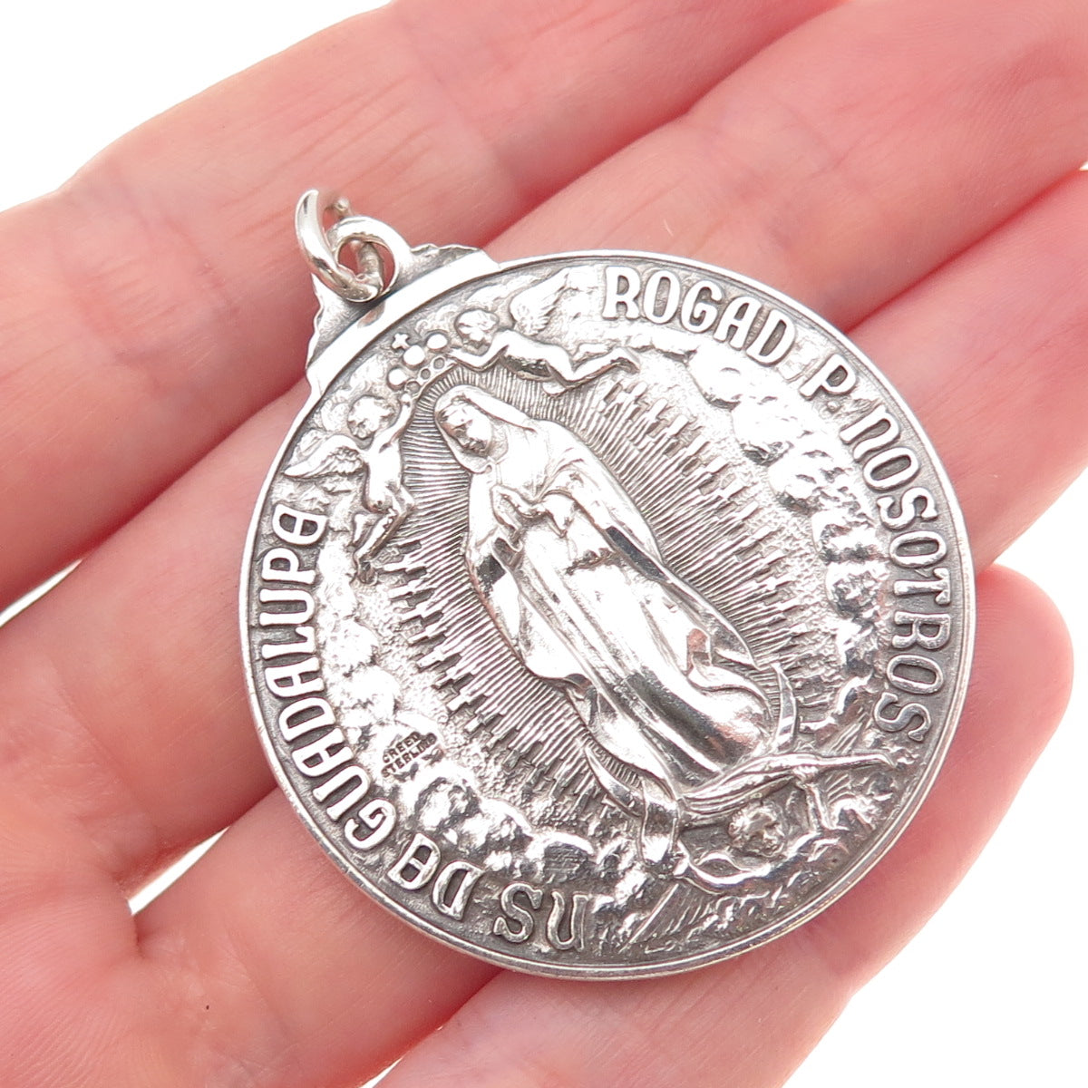 Creed 925 Sterling Silver Vintage Jesus & Our Lady of Guadalupe Pendant