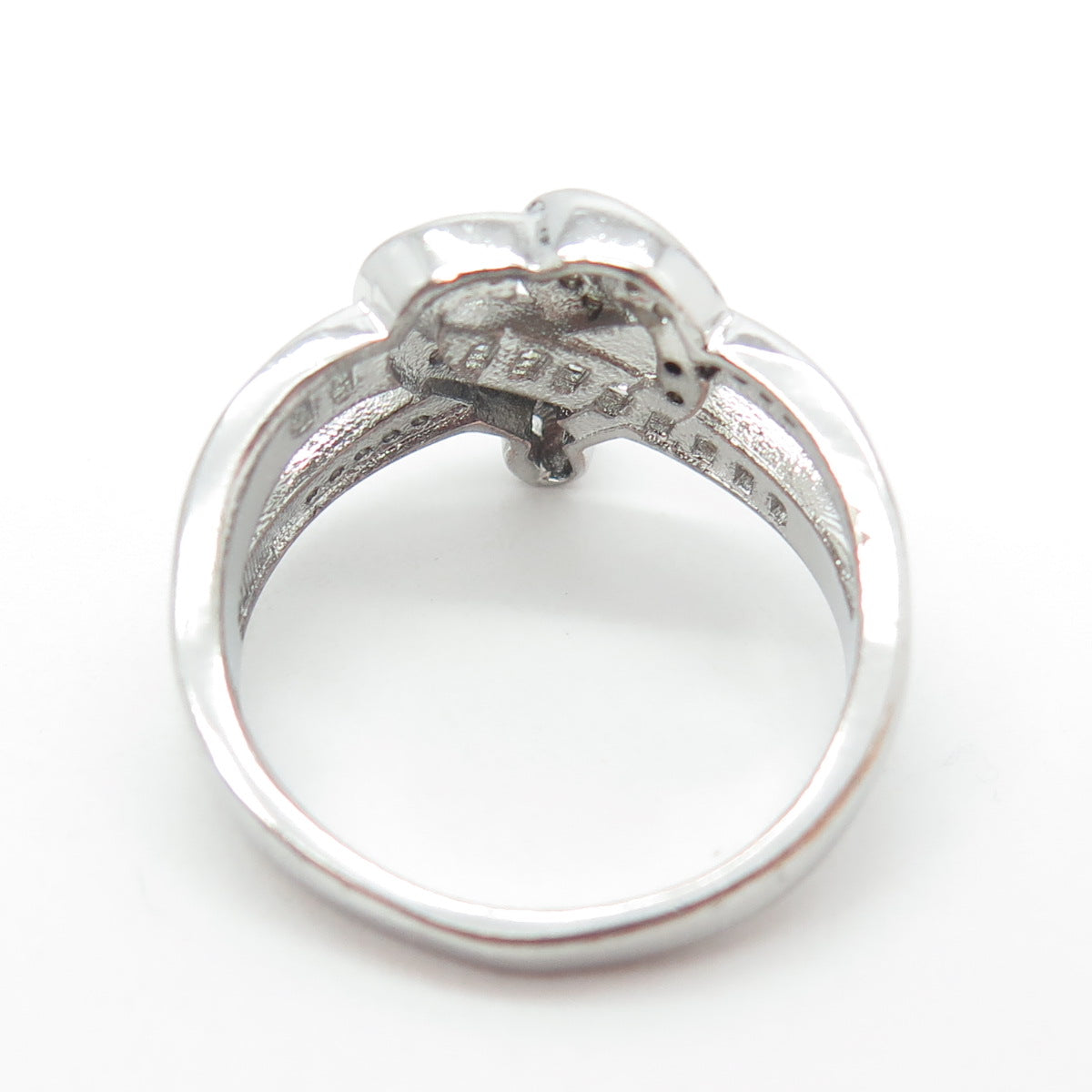 925 Sterling Silver Pave C Z Heart Infinity Ring Size 7.75