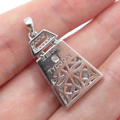TYCOON 925 Sterling Silver Round & Tapered Baguette-Cut C Z Sparkle Pendant