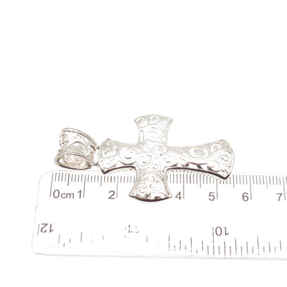 925 Sterling Silver Vintage Modernist Scroll Cross Pendant