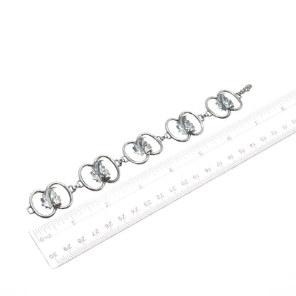 BEAU 925 Sterling Silver Antique Art Deco Floral Leaf Link Bracelet 6.75"