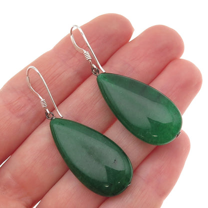 925 Sterling Silver Real Pear-Cut Aventurine Teardrop Dangle Earrings