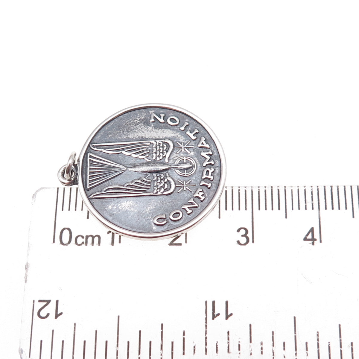 925 Sterling Silver Vintage Confirmation Religious Oxidized Charm Pendant