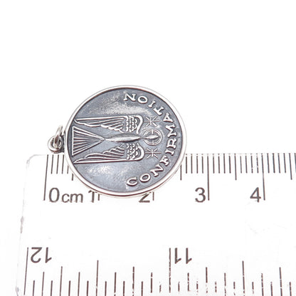 925 Sterling Silver Vintage Confirmation Religious Oxidized Charm Pendant