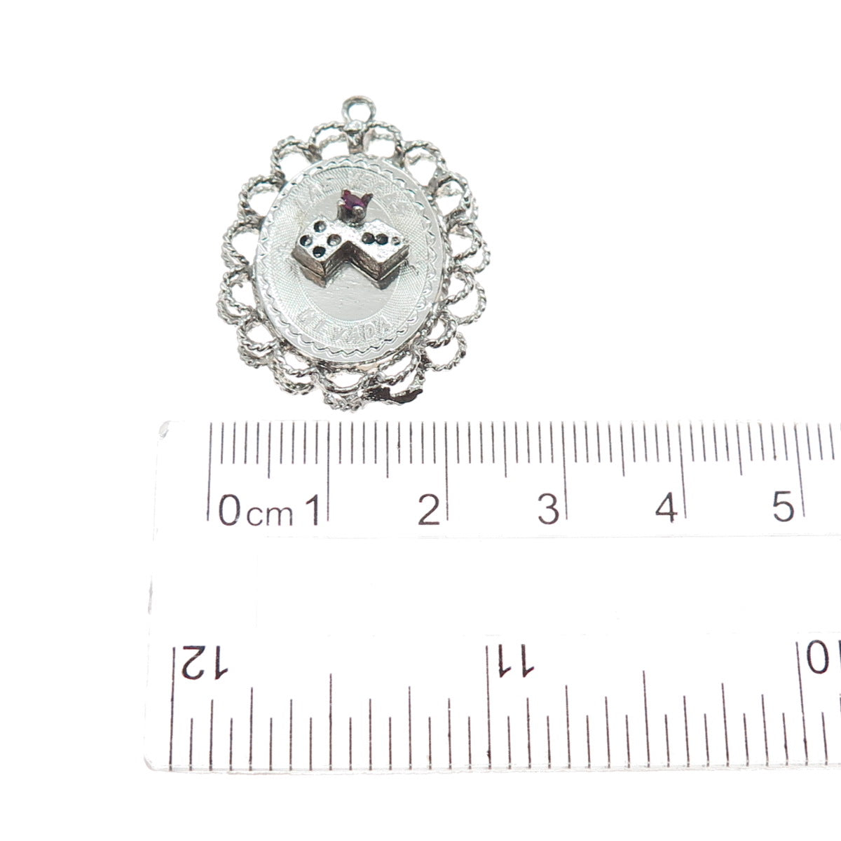 925 Sterling Silver Vintage Pink Rhinestone Las Vegas Nevada Charm Pendant