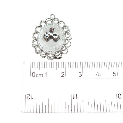925 Sterling Silver Vintage Pink Rhinestone Las Vegas Nevada Charm Pendant