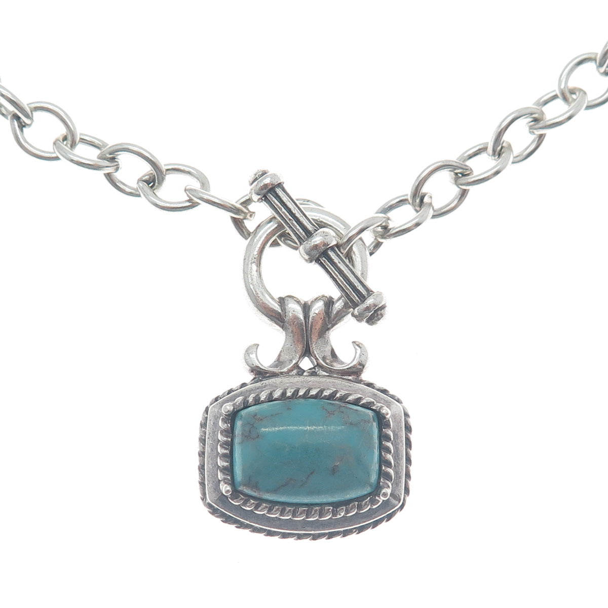 ROSS SIMONS 925 Sterling Vintage Real Tyrone Turquoise Rolo Chain Necklace 16"