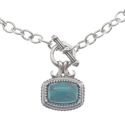 ROSS SIMONS 925 Sterling Vintage Real Tyrone Turquoise Rolo Chain Necklace 16"