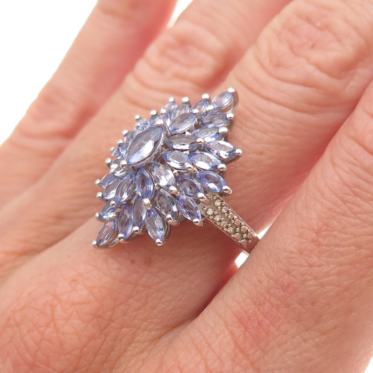 Chuck Clemency 925 Sterling Silver Real Marquise-Cut Tanzanite Ring Size 8
