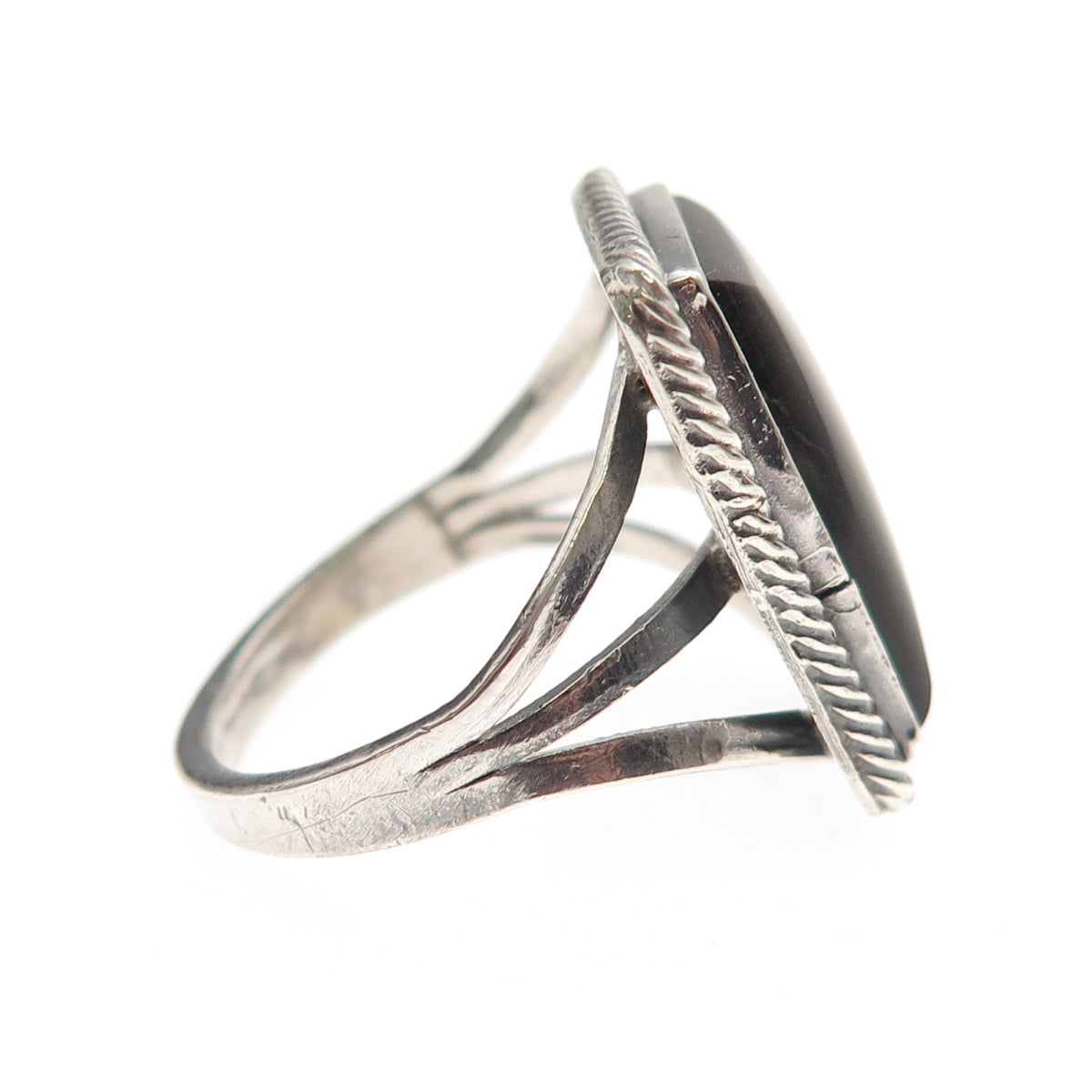 Old Pawn Sterling Silver Vintage Southwestern Black Onyx Tribal Ring Size 7.5