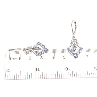 Chuck Clemency 925 Sterling Silver Real Tanzanite Floral Dangle Earrings