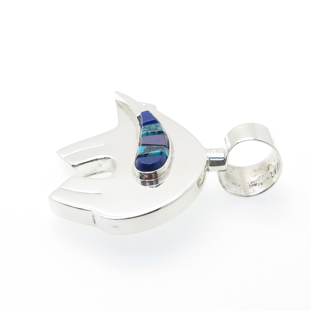 CHRISTIN WOLF Old Pawn 925 Sterling Turquoise Lapis Sugilite Native Bear Pendant