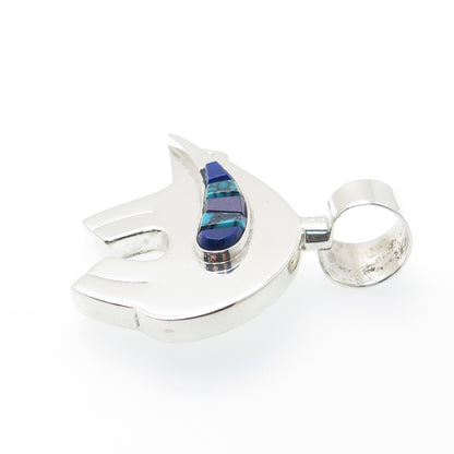 CHRISTIN WOLF Old Pawn 925 Sterling Turquoise Lapis Sugilite Native Bear Pendant