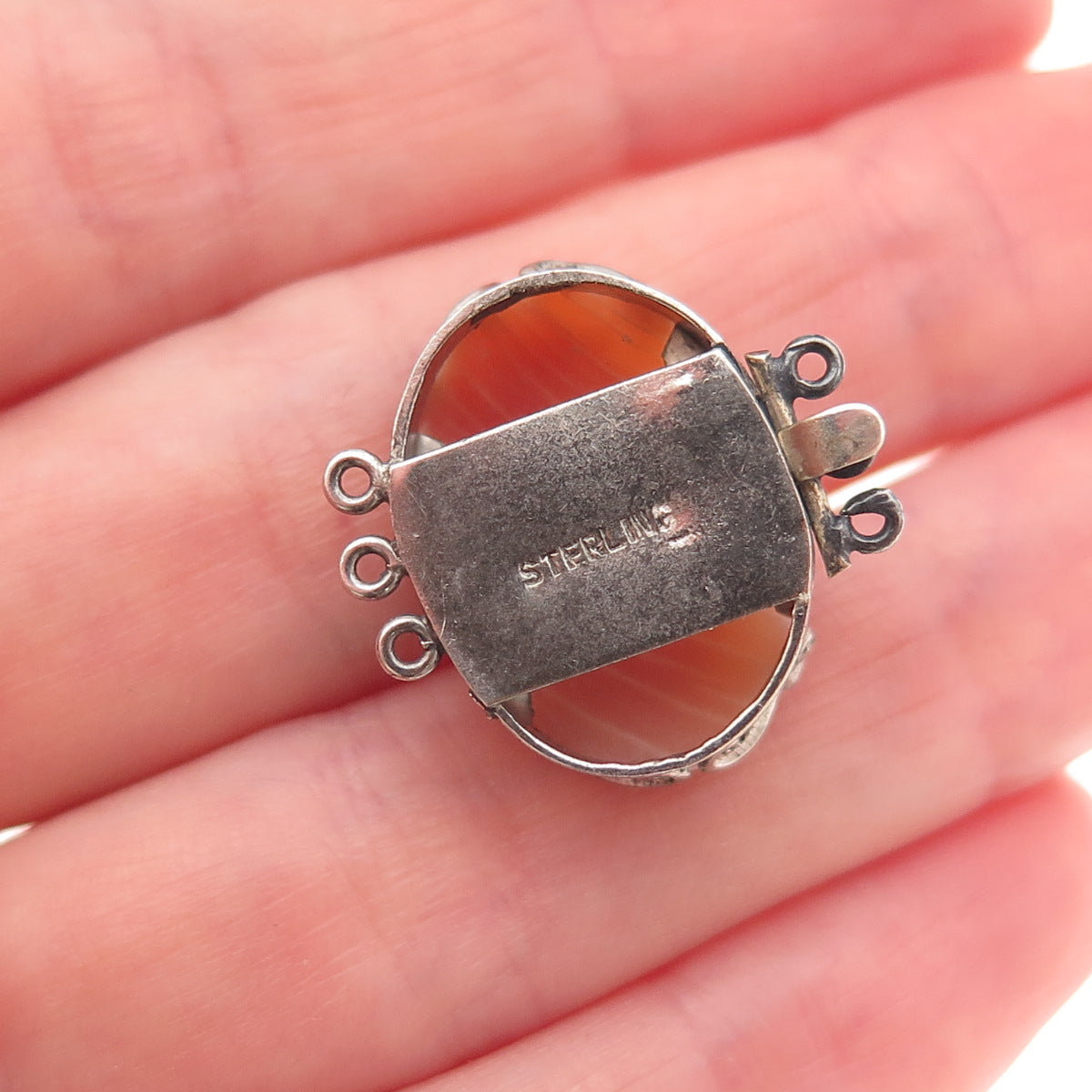 925 Sterling Antique Art Deco Real MOP Lady Cameo Bracelet / Necklace Box Lock
