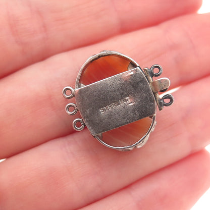 925 Sterling Antique Art Deco Real MOP Lady Cameo Bracelet / Necklace Box Lock