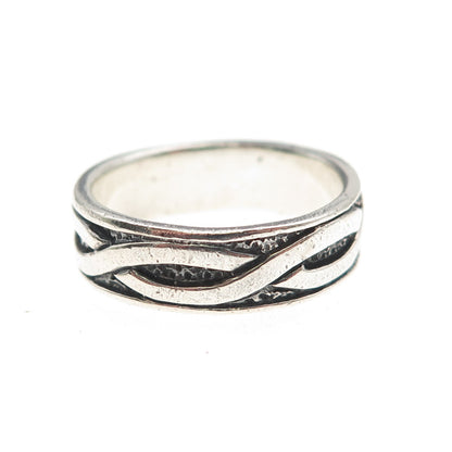 925 Sterling Silver Vintage Woven Oxidized Band Ring Size 9.5
