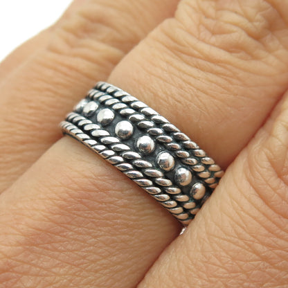 925 Sterling Silver Vintage Mexico Granulated Roped Band Ring Size 8.25