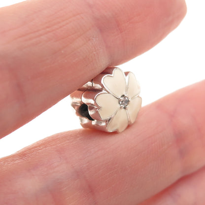 Pandora 925 Sterling Silver Enamel & C Z Primrose Floral Clip Charm