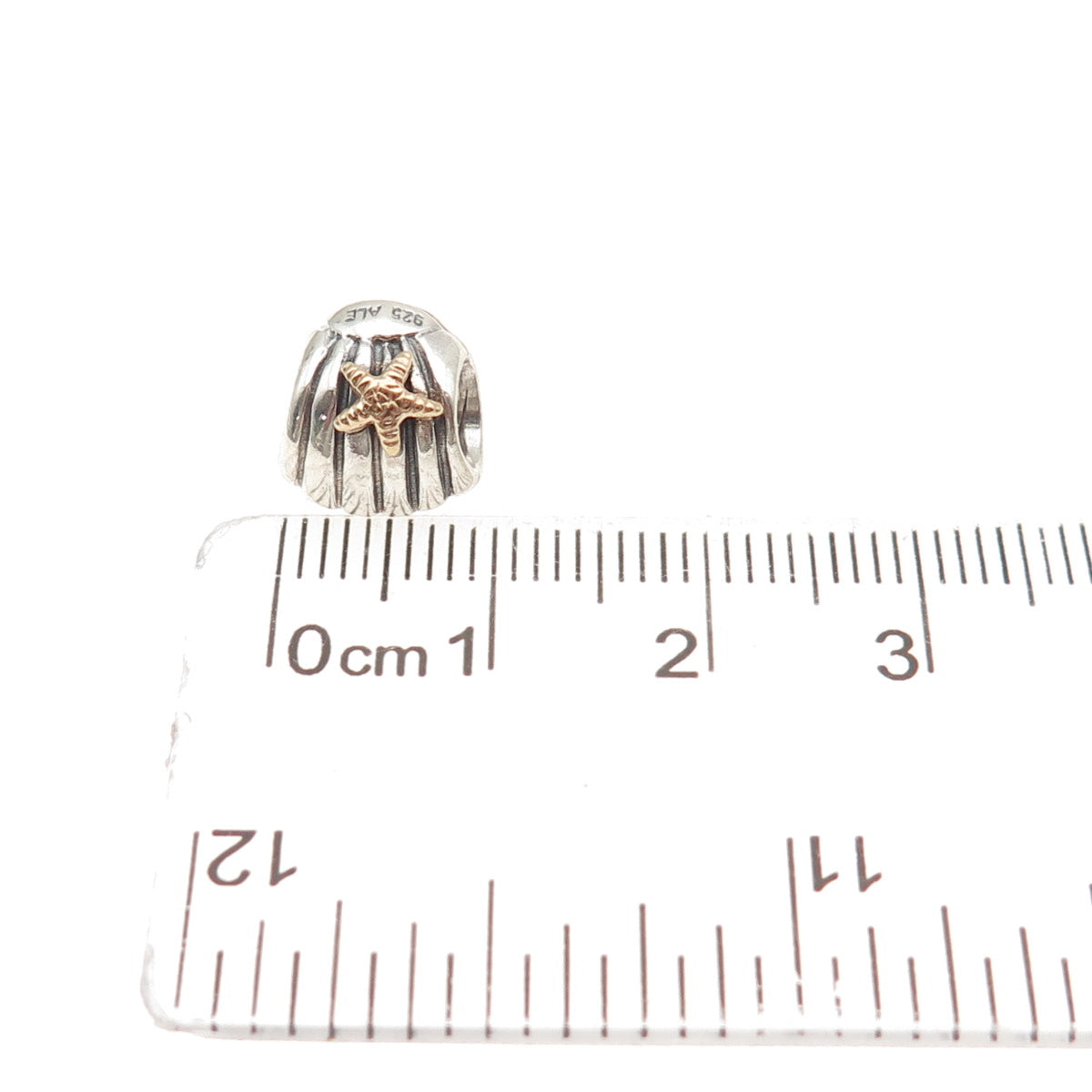 PANDORA 925 Sterling Silver & Gold Seashell Starfish Slide Bead Charm