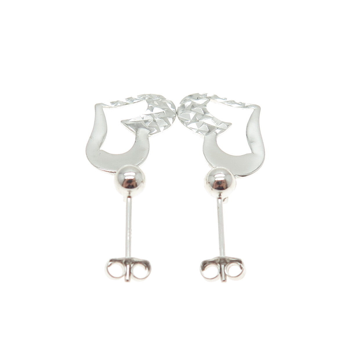 925 Sterling Silver Diamond-Cut Heart Dangle Earrings