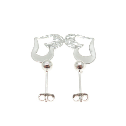925 Sterling Silver Diamond-Cut Heart Dangle Earrings