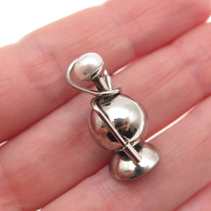 925 Sterling Silver Antique Art Deco Real Pearl Hookah 3D Charm Pendant