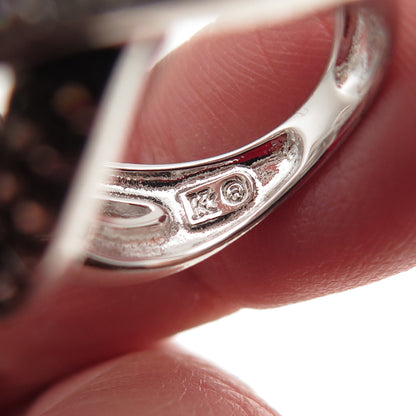 KEY STAR 925 Sterling Silver Round-Cut Black & White C Z Bypass Ring Size 5
