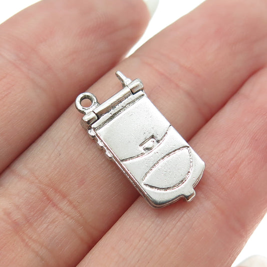 925 Sterling Silver Vintage Clamshell Phone Movable Pendant