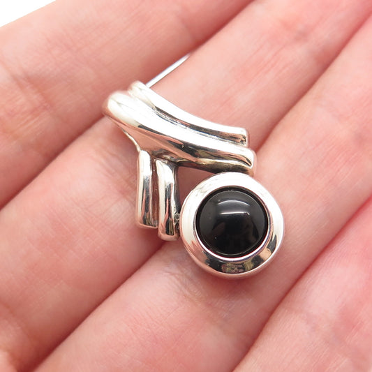 MORNING SUN 925 Sterling Silver Vintage Black Onyx Ribbon Slide Charm Pendant