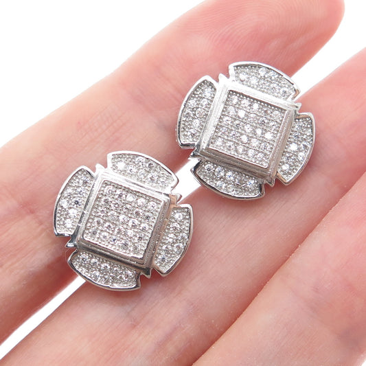 925 Sterling Silver Round-Cut C Z Sparkle Cross Stud Earrings
