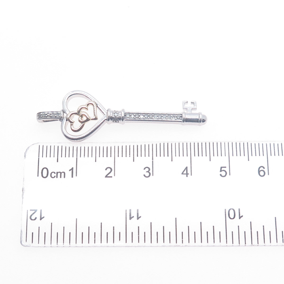 925 Sterling Silver 14K Gold Real Diamond Couple Heart Key Charm Pendant
