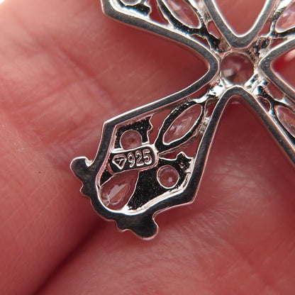 925 Sterling Silver Round Pear & Marquise-Cut C Z Cross Charm Pendant