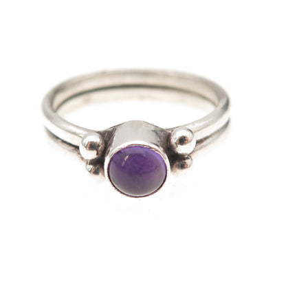 925 Sterling Silver Vintage Real Amethyst Oxidized Ring Size 6.25