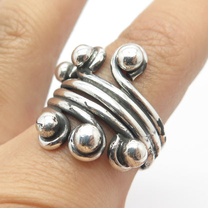 925 Sterling Silver Vintage Beaded Adjustable Ring Size 8.5
