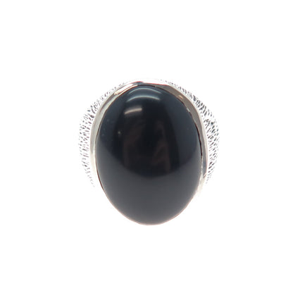 GEM CRAFT Sterling Silver Vintage Black Onyx Modernist Oxidized Ring Size 9.75