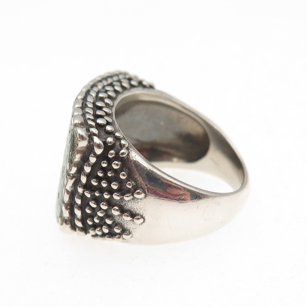 925 Sterling Silver Vintage Real Turquoise Inlay Granulated Ring Size 6.5