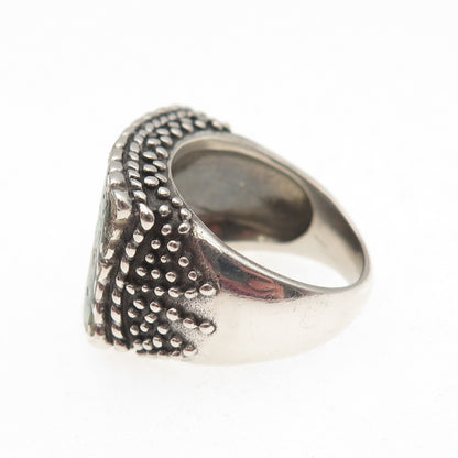 925 Sterling Silver Vintage Real Turquoise Inlay Granulated Ring Size 6.5