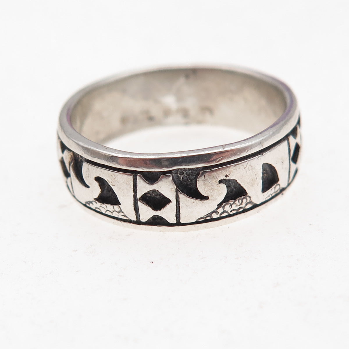 Peter Stone 925 Sterling Silver Vintage Celtic Oxidized Band Ring Size 8.25